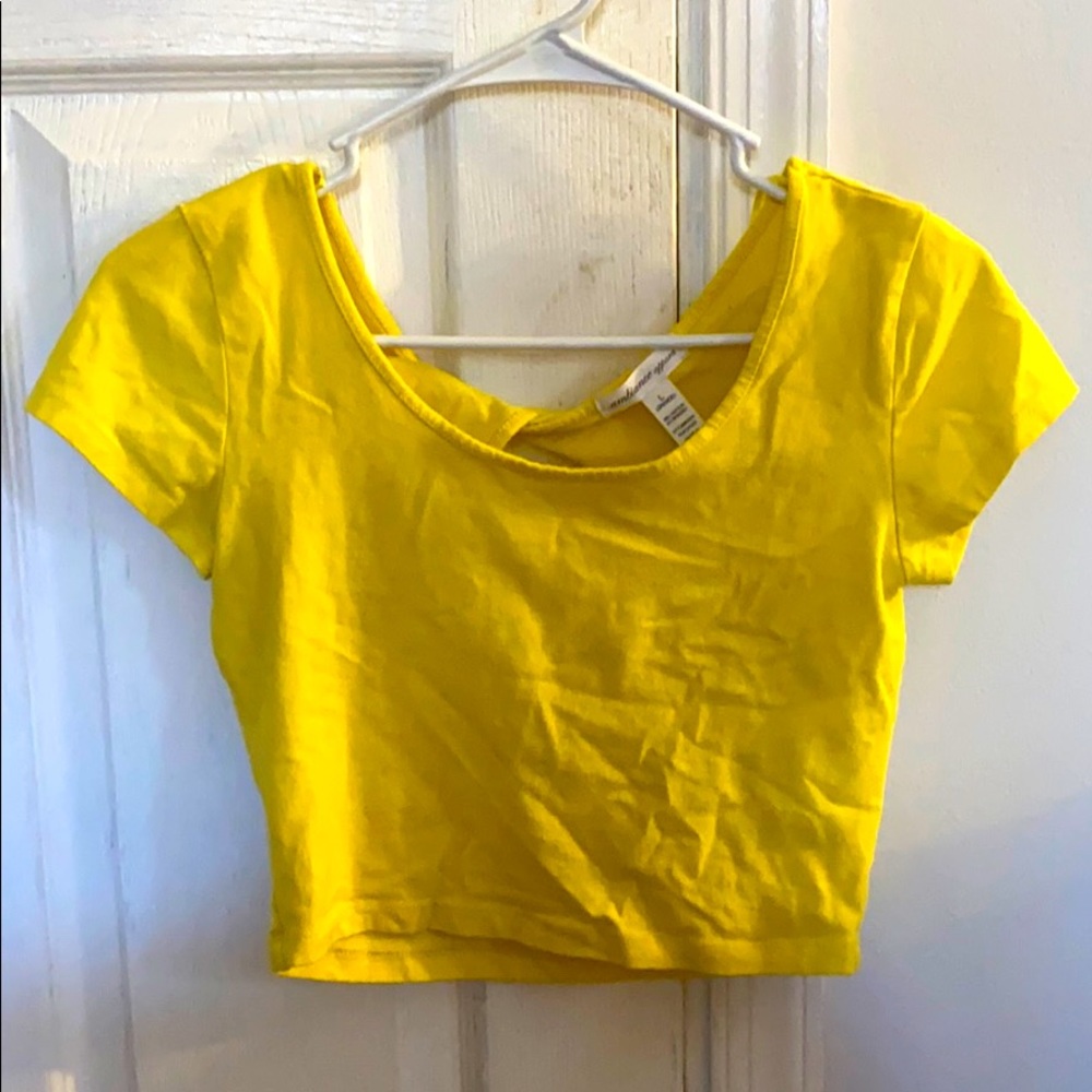 yellow crop top with open twist back!